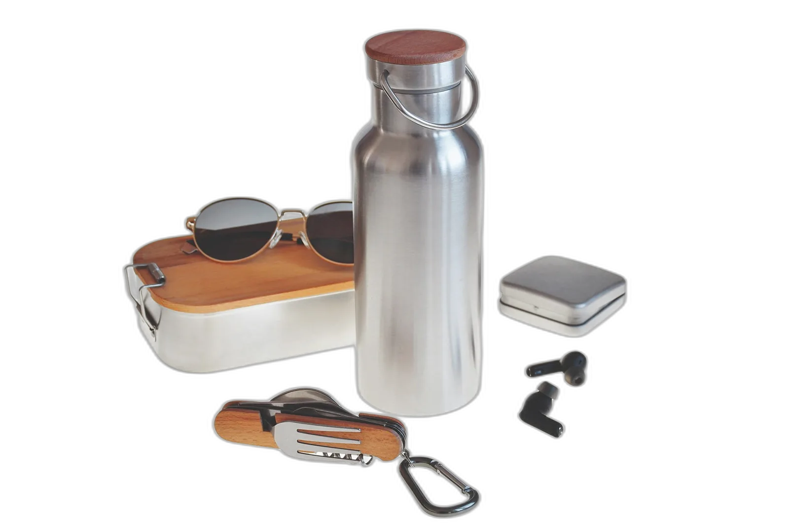 Trinkflasche aus Edelstahl mit Bambusdeckel