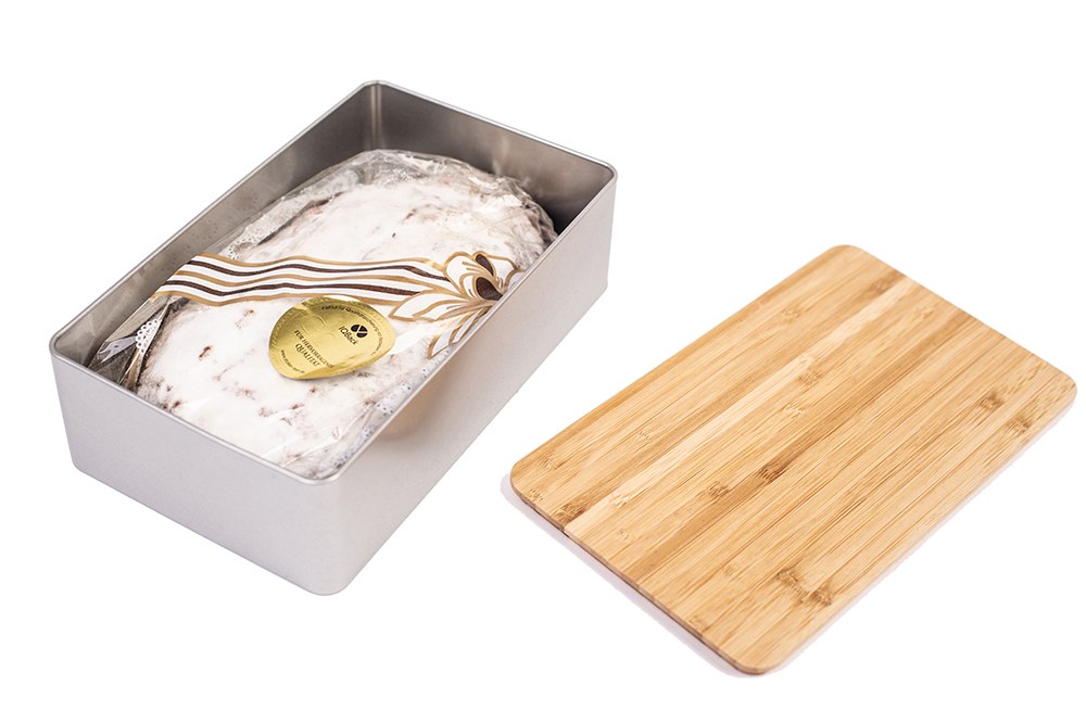 Geschenkdose mit Bambusdeckel & Farbband in rot