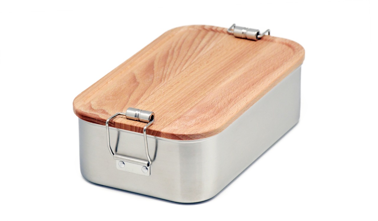 Edelstahl Lunchbox Buchenholz