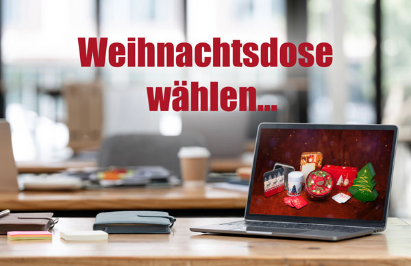 Adventskalenderdosen mit "Schneemann-Datumsschieber" und Befüllung