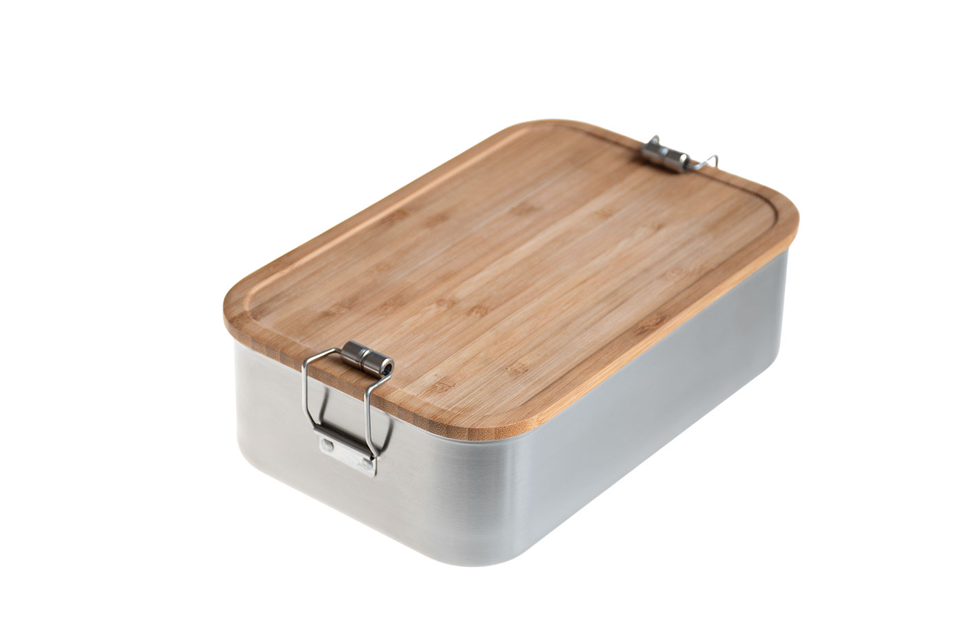 Große Edelstahl Lunchbox mit Bambusdeckel – geschlossen